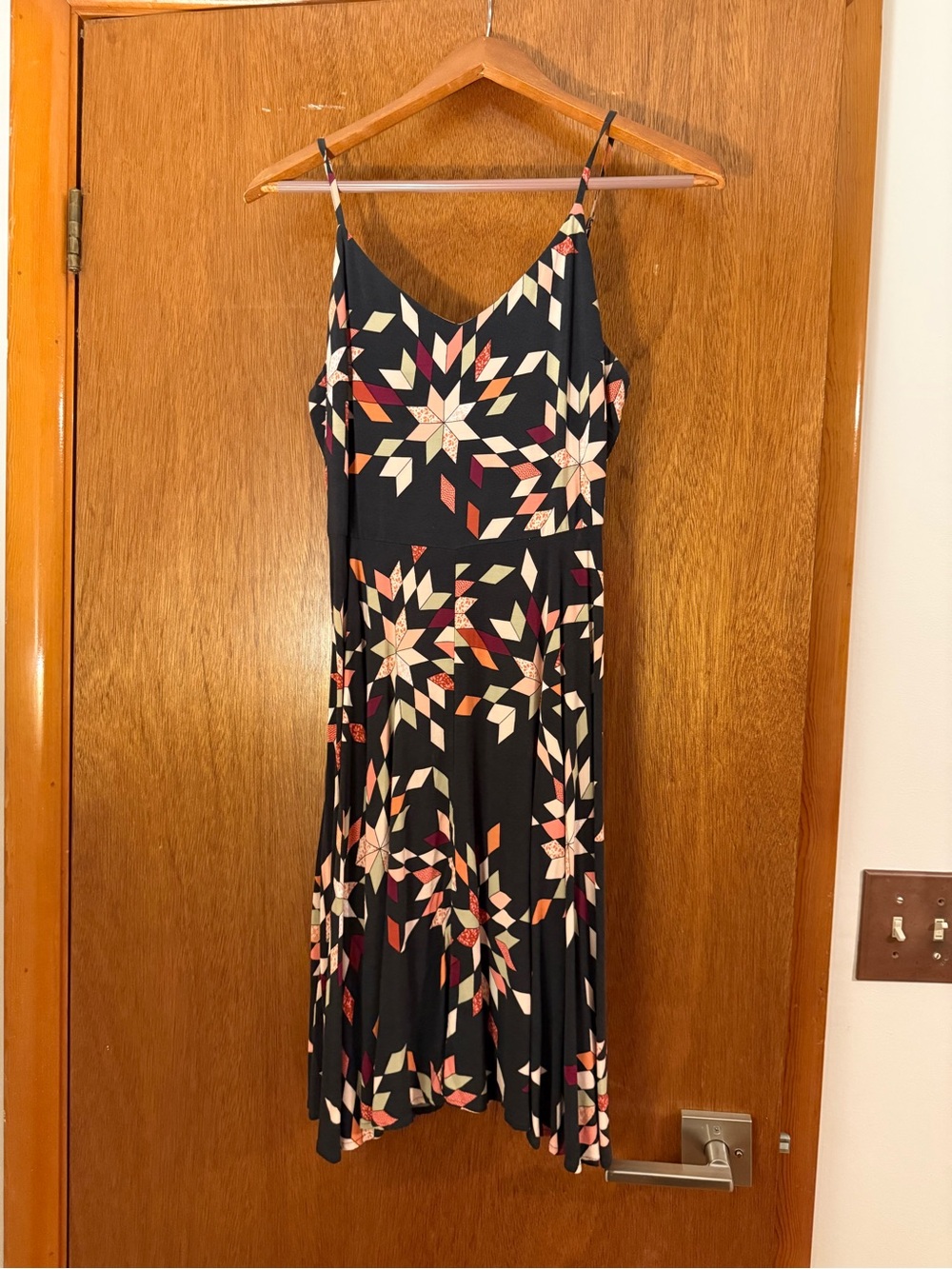 GAP Black Midi Slip Dress with Pink, Cream & Burgundy Starburst Print